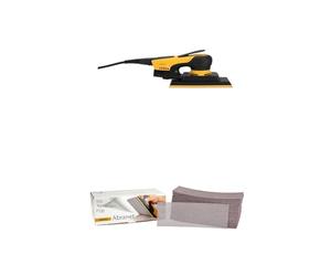 Mirka DEOS II 383 Ponceuse orbitale 70x198mm 300 W Ponceuse à faibles vibrations et Abranet Bande abrasive en filet 70x198 mm autoagrippant / grain P120 / 50 pces