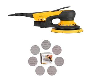Mirka DEROS II 625 Ponceuse excentrique avec aspiration pour papier abrasif Ø 150mm, course 2,5mm et Abranet Disques abrasifs Ø 150mm autoagrippant, Mix-Pack 5 de chaque grain (80-600), 35 pces
