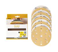 Mirka Gold Papier abrasif universel Ø 150mm Disques abrasifs autoagrippant 15 trous, grain P120, 10 pces/Pour poncer le plâtre, le mastic, les panneaux de particules, le bois, la peinture