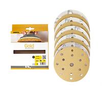 Mirka Gold Papier abrasif universel Ø 150mm Disques abrasifs autoagrippant 15 trous, grain P80, 10 pces / Pour poncer le plâtre, le mastic, les panneaux de particules, le bois, la peinture