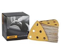 Mirka Gold Triangle de ponçage Papier abrasif universel 93x93x93mm / 6 trous/grain P120, 100 pces/Pour poncer le plâtre, le mastic, les panneaux de particules, le bois, la peinture