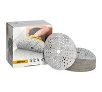 MIRKA Iridium Papier abrasif Premium Ø 125mm autoagrippant 89 trous, grain 1000, 100 pces - Pour poncer la peinture, le mastic, l'apprêt, le bois, l'acier, les matériaux minéraux, le plastique