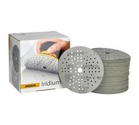 Mirka Iridium Papier abrasif Premium Ø 125mm autoagrippant 89 trous, grain 150, 100 pcs/Pour poncer la peinture, le mastic, l'apprêt, le bois, l'acier, les matériaux minéraux, le plastique