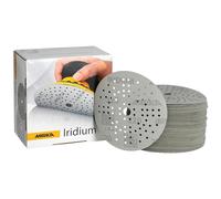 MIRKA Iridium Papier abrasif Premium Ø 125mm autoagrippant 89 trous, grain 220, 100 pcs - Pour poncer la peinture, le mastic, l'apprêt, le bois, l'acier, les matériaux minéraux, le plastique