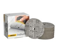 Mirka Iridium Papier abrasif Premium Ø 125mm autoagrippant 89 trous, grain 240, 100 pcs/Pour poncer la peinture, le mastic, l'apprêt, le bois, l'acier, les matériaux minéraux, le plastique