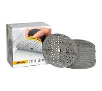 MIRKA Iridium Papier abrasif Premium Ø 125mm autoagrippant 89 trous, grain 40, 50 pcs - Pour poncer la peinture, le mastic, l'apprêt, le bois, l'acier, les matériaux minéraux, le plastique