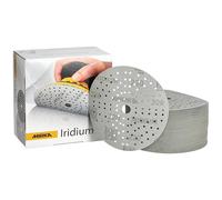 MIRKA Iridium Papier abrasif Premium Ø 150mm autoagrippant 121-trous, grain 220, 100 pces - Pour poncer la peinture, le mastic, l'apprêt, le bois, l'acier, les matériaux minéraux, le plastique