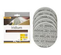 MIRKA Iridium Papier abrasif Premium Ø 150mm autoagrippant 121 trous, grain 80, 10 pcs - Pour poncer la peinture, le mastic, l'apprêt, le bois, l'acier, les matériaux minéraux, le plastique