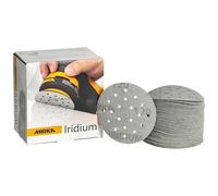 Mirka Iridium Papier abrasif Premium Ø 77mm 20H autoagrippant grain 120, 50 pces/Pour poncer la peinture, le mastic, l'apprêt, le bois, l'acier, les matériaux minéraux, le plastique