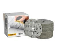 Mirka Iridium Papier abrasif Premium Ø 125mm autoagrippant 89 trous, grain 80, 100 pcs/Pour poncer la peinture, le mastic, l'apprêt, le bois, l'acier, les matériaux minéraux, le plastique