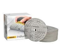 Mirka Iridium Papier abrasif Premium Ø 150mm autoagrippant 121-trous, grain 240, 100 pces/Pour poncer la peinture, le mastic, l'apprêt, le bois, l'acier, les matériaux minéraux, le plastique