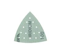 MIRKA Iridium Triangle de ponçage Papier abrasif Premium 93x93x93mm 15 trous autoagrippant, grain 100, 50 pcs - Pour poncer la peinture, mastic, apprêt, bois, acier, minéraux, plastique