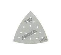 Mirka Iridium Triangle de ponçage Papier abrasif Premium 93x93x93mm 15 trous autoagrippant, grain 180, 50 pces/Pour poncer la peinture, mastic, apprêt, bois, acier, minéraux, plastique