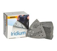 Mirka Iridium Triangle de ponçage Papier abrasif Premium 93x93x93mm 15 trous autoagrippant, grain 60, 50 pcs/Pour poncer la peinture, mastic, apprêt, bois, acier, minéraux, plastique