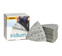 Mirka Papier abrasif auto-agrippant Iridium triangle 93x93mm 15 trous | Papier abrasif auto-agrippant 15 trous grain 80 pour peinture mastic bois acier plastique ponçage précis et efficace