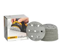Mirka Iridium Papier abrasif Premium Ø 90mm autoagrippant 7 trous, grain 80, 50 pces - Pour poncer la peinture, le mastic, l'apprêt, le bois, l'acier, les matériaux minéraux, le plastique
