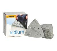 MIRKA Iridium Triangle de ponçage Papier abrasif Premium 93x93x93mm 15 trous autoagrippant, grain 100, 50 pcs - Pour poncer la peinture, mastic, apprêt, bois, acier, minéraux, plastique