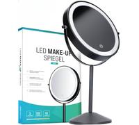 Mirlux Miroir de maquillage LED avec éclairage pour montage mural - Miroir cosmétique double face avec grossissement 1x/5x - 3 modes d'éclairage - Bras flexible et rechargeable par USB (noir, debout)