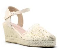 Miro Boho Chic Espadrilles compensées en jute avec bracelet sardines d'été en crochet Sandales confortables et fraîches style Ibicenco, beige, 38 EU