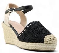Miro Boho Chic Espadrilles compensées en jute avec bracelet sardines d'été en crochet Sandales confortables et fraîches style Ibicenco, Noir , 39 EU