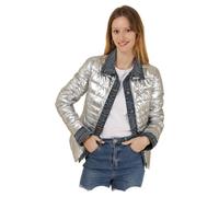 Miro Boho Chic New York 88 Veste matelassée pour femme bi-matière Denim et métallisé, argent, XL