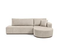 Miro - Canapé d'angle droit 4 places convertible avec coffre en velours texturé - Beige