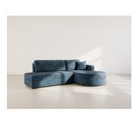 Miro - Canapé d'angle droit 4 places convertible avec coffre en velours texturé - Bleu