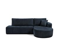Miro - Canapé d'angle droit 4 places convertible avec coffre en velours texturé - Bleu