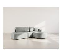 Miro - Canapé d'angle droit 4 places convertible avec coffre en velours texturé - Gris