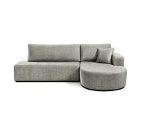 Miro - Canapé d'angle droit 4 places convertible avec coffre en velours texturé - Gris