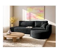Miro - Canapé d'angle droit 4 places convertible avec coffre en velours texturé - Gris Anthracite
