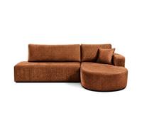 Miro - Canapé d'angle droit 4 places convertible avec coffre en velours texturé - Rouille