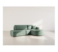 Miro - Canapé d'angle droit 4 places convertible avec coffre en velours texturé - Vert