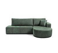 Miro - Canapé d'angle droit 4 places convertible avec coffre en velours texturé - Vert