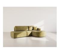 Miro - Canapé d'angle droit 4 places convertible avec coffre en velours texturé - Vert Olive