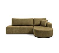 Miro - Canapé d'angle droit 4 places convertible avec coffre en velours texturé - Vert Olive