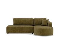 Miro - Canapé d'angle droit 4 places convertible avec coffre en velours texturé - Vert Olive
