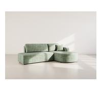 Miro - Canapé d'angle droit 4 places convertible avec coffre en velours texturé - Vert sauge