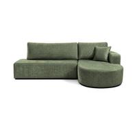 Miro - Canapé d'angle droit 4 places convertible avec coffre en velours texturé - Vert sauge