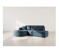 Miro - Canapé d'angle gauche 4 places convertible avec coffre en velours texturé - Bleu