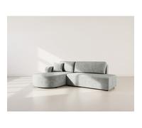 Miro - Canapé d'angle gauche 4 places convertible avec coffre en velours texturé - Gris