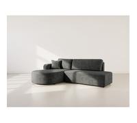Miro - Canapé d'angle gauche 4 places convertible avec coffre en velours texturé - Gris Anthracite