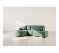 Miro - Canapé d'angle gauche 4 places convertible avec coffre en velours texturé - Vert