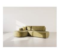 Miro - Canapé d'angle gauche 4 places convertible avec coffre en velours texturé - Vert Olive