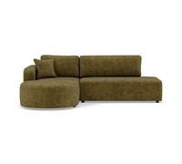 Miro - Canapé d'angle gauche 4 places convertible avec coffre en velours texturé - Vert Olive