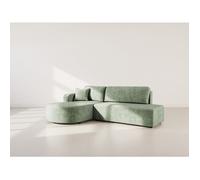 Miro - Canapé d'angle gauche 4 places convertible avec coffre en velours texturé - Vert sauge