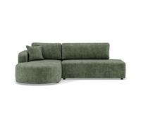 Miro - Canapé d'angle gauche 4 places convertible avec coffre en velours texturé - Vert sauge