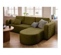 Miro - canapé d'angle réversible - 4 places - convertible avec coffre - en velours texturé - Vert Olive Vert Olive