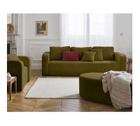 Miro - canapé droit 3 places - convertible avec coffre - en velours texturé - Vert Olive