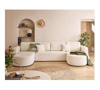 Bestmobilier - Canapé Panoramique en U Convertible avec Coffre Miro en Velours - Canapé Lit - Grand Sofa XXL Beige 7 Places - Salon